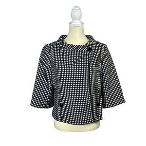 Ann Taylor Black & White Gingham Pattern Button Front Blazer Women's Size 12